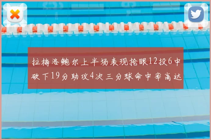 拉梅洛鲍尔上半场表现抢眼12投6中砍下19分助攻4次三分球命中率高达50